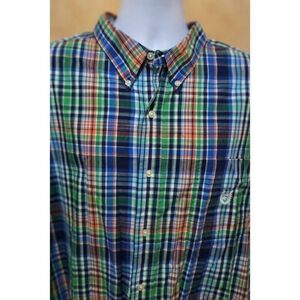 Chaps Mens Plaid Button-Down Shirt 3XB/3XLT Easy Care Cotton/Polyester Blend Wit